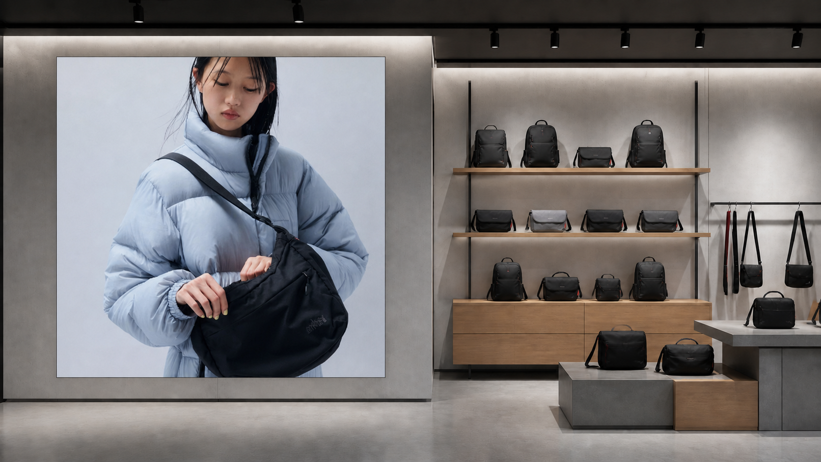 Manhattan Portage retail wall with a seamless DirectView LED display